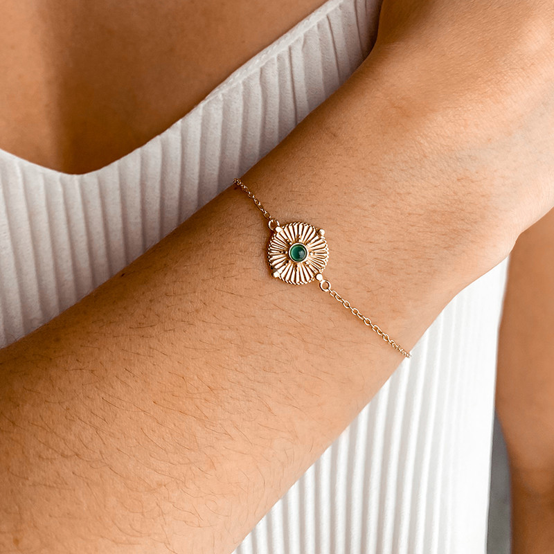 Bracelet Doré Rose des Vents Onyx Vert