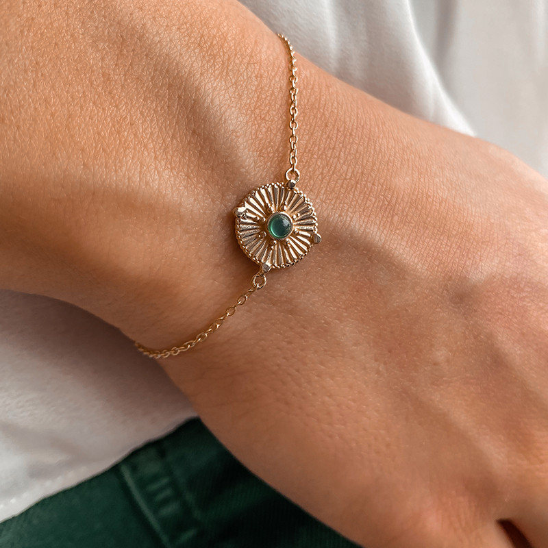 Bracelet Doré Rose des Vents Onyx Vert