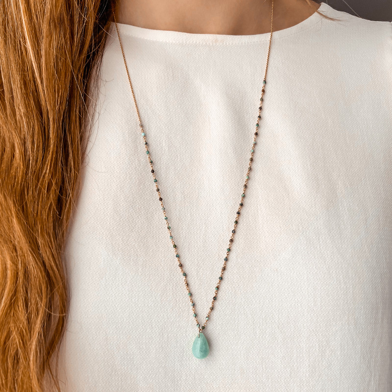 Collier Doré Turquoise goutte pierre