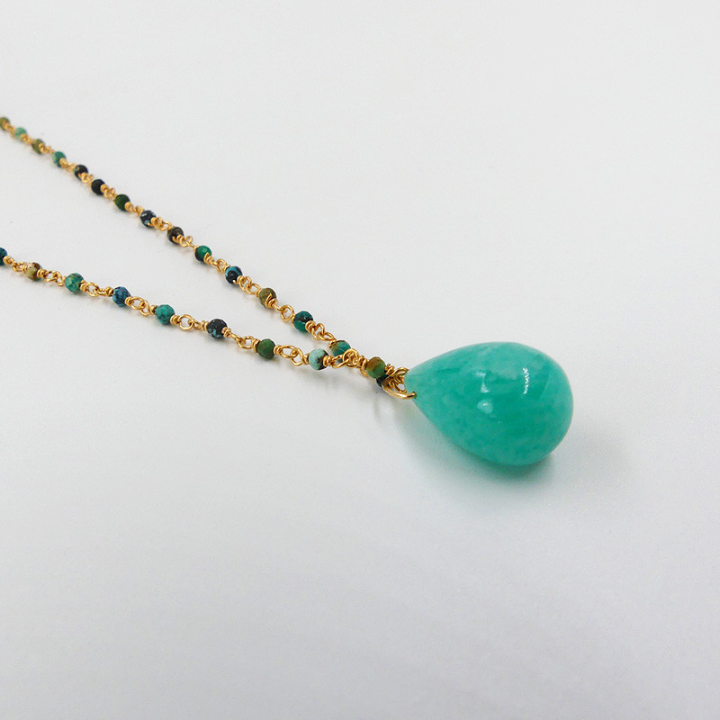 Collier Doré Turquoise goutte pierre