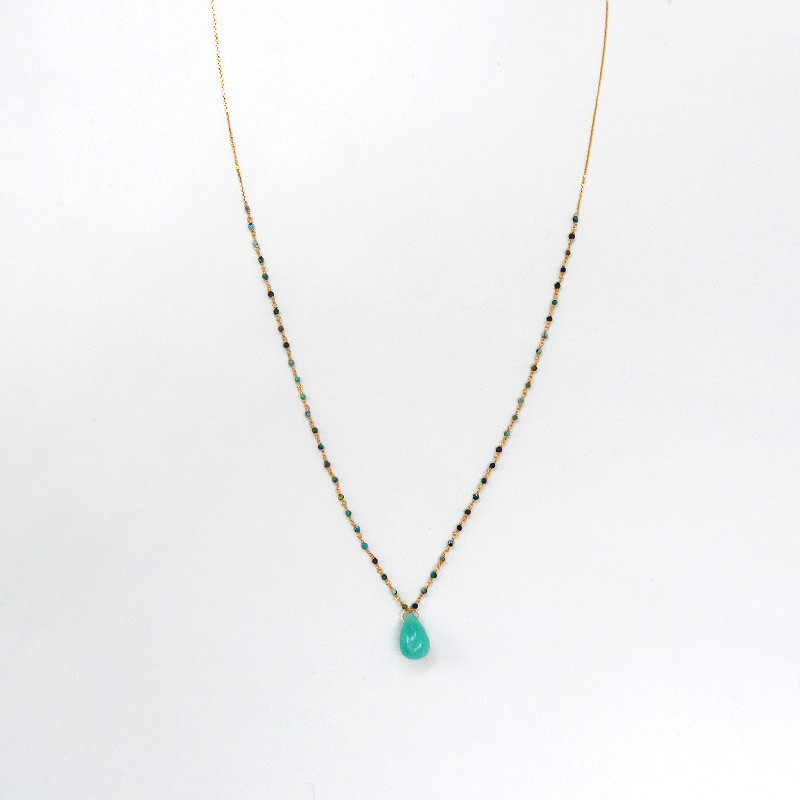 Collier Doré Turquoise goutte pierre