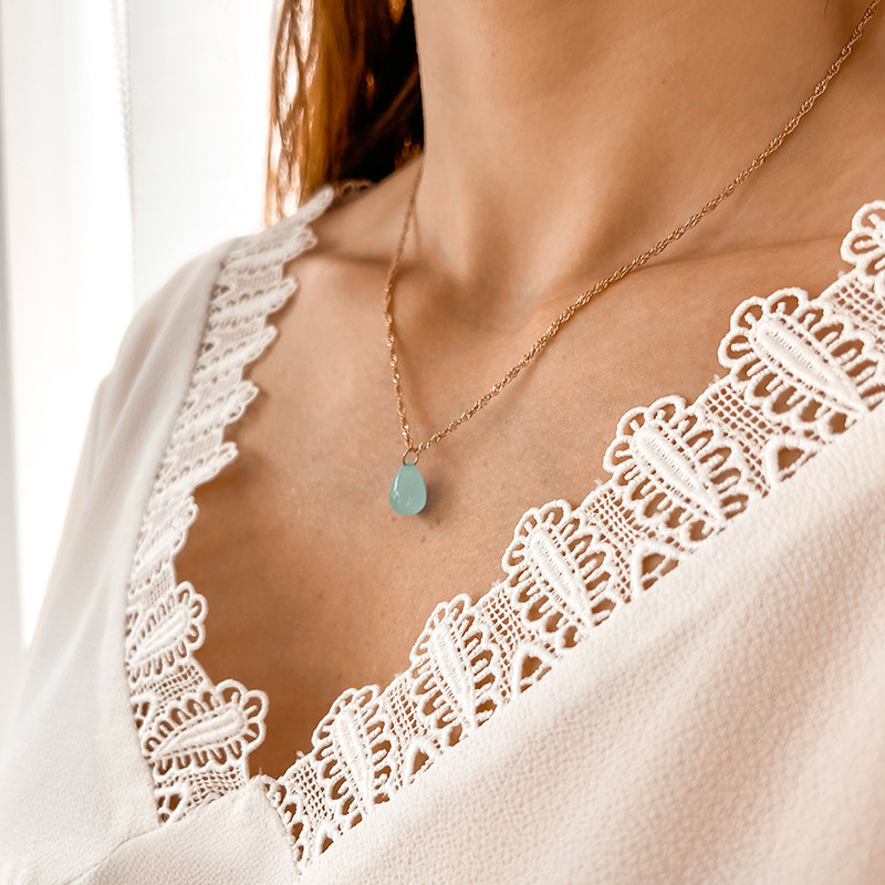 Collier Plaqué or goutte Aqua