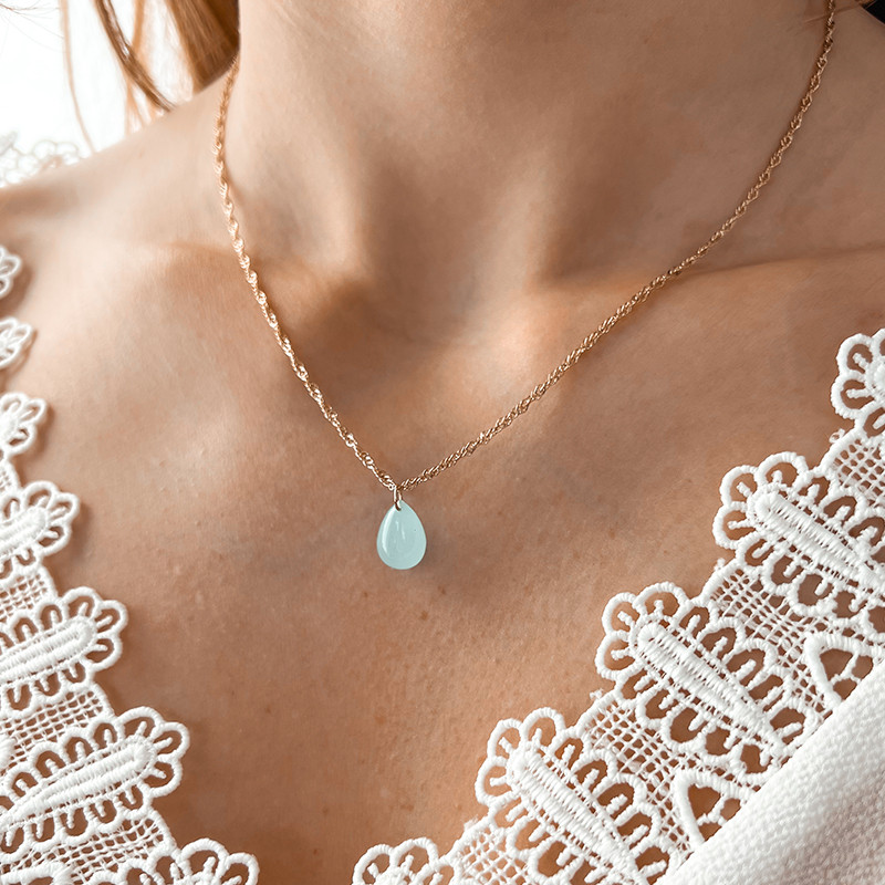 Collier Plaqué or goutte Aqua