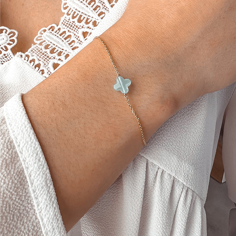 Bracelet Plaqué or Trèfle pierres fines