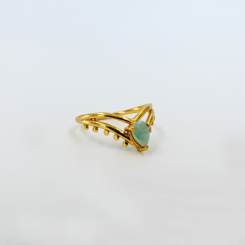 Bague Dorée double V Amazonite