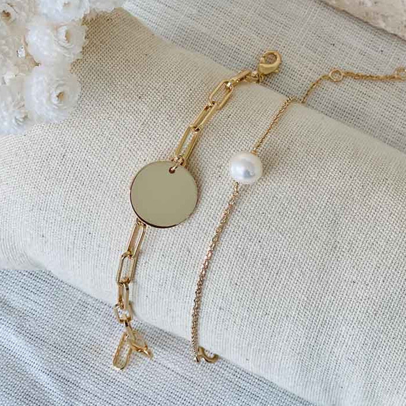 Bracelet Plaqué Or maille allongée avec médaille