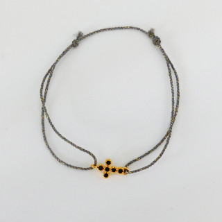 Bracelet Cordon croix strass noir
