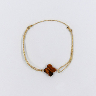 Bracelet Cordon Dorée Tréfle Œil de Tigre
