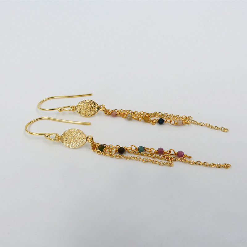 Boucles d'oreilles Dorées pendantes Tourmaline