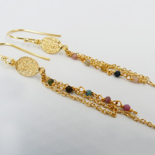 Boucles d'oreilles Dorées pendantes Tourmaline
