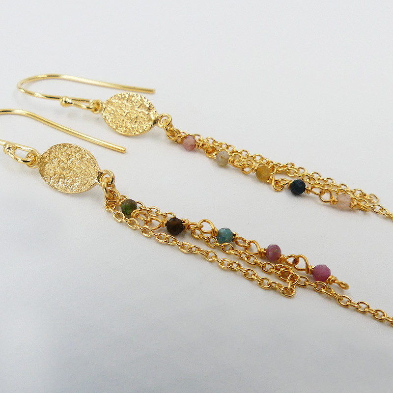 Boucles d'oreilles Dorées pendantes Tourmaline