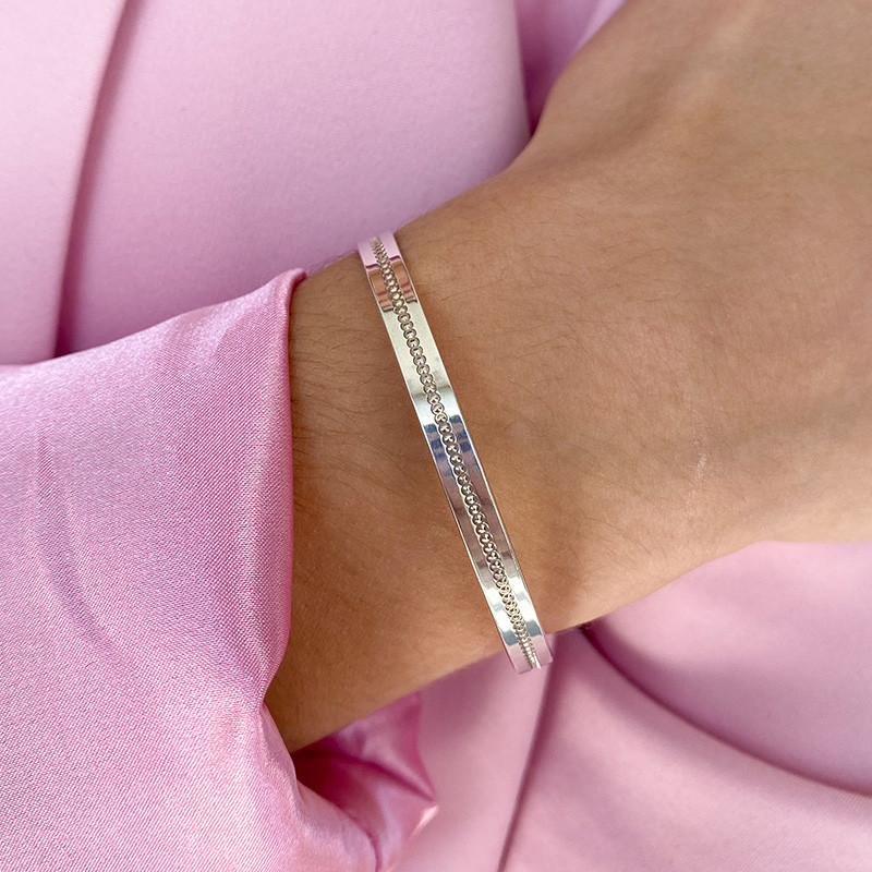 Jonc Ajustable Argent Pointillés