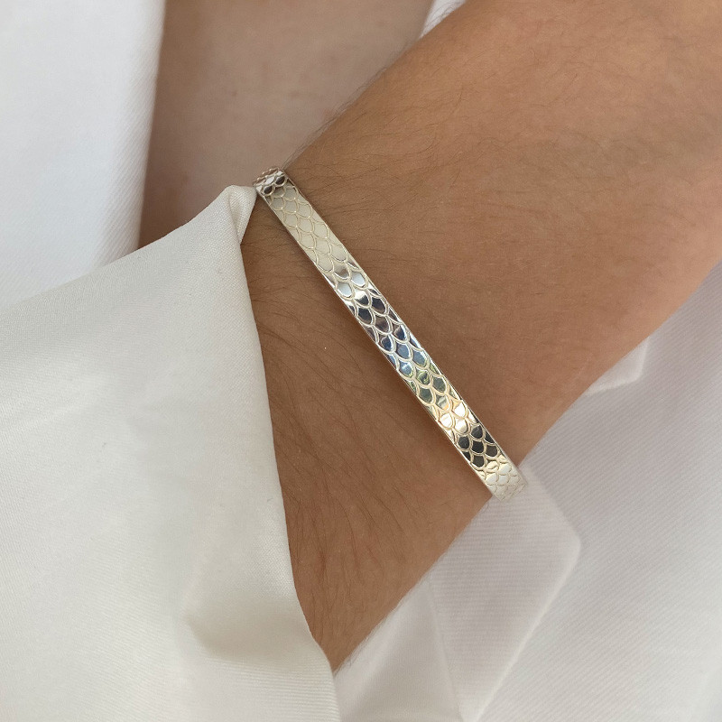Bracelet Jonc Rigide En Argent .999 Hill Tribe - Motifs Gravés - Style Torque