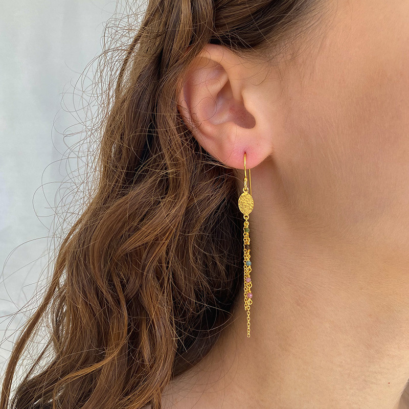 Boucles d'oreilles Dorées pendantes Tourmaline