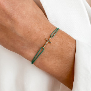 Bracelet Cordon Doré Croix strass