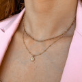 Collier Plaqué or double Tourmaline et Chaine Boule