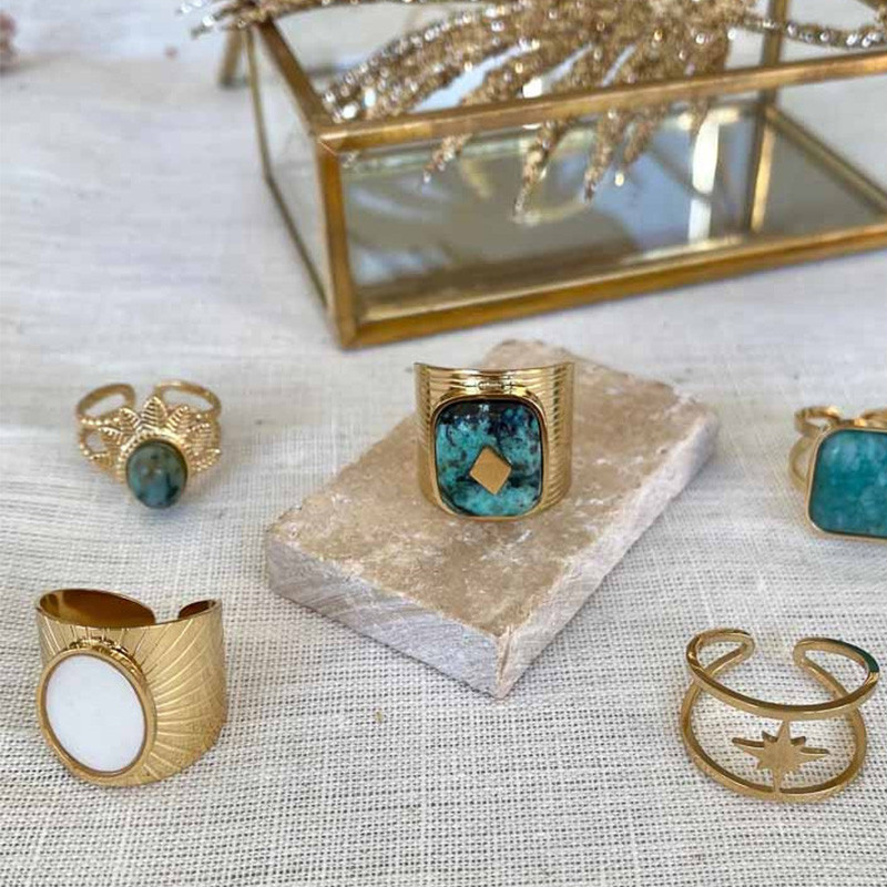 Bague ajustable acier doré Nacre