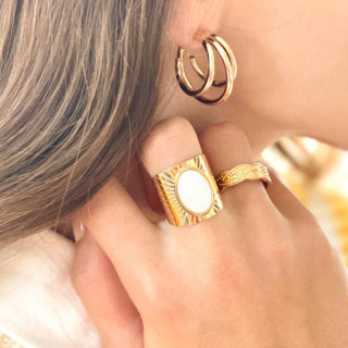 Bague ajustable acier doré Nacre