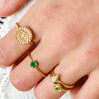 Bague Dorée Solitaire Onyx Vert