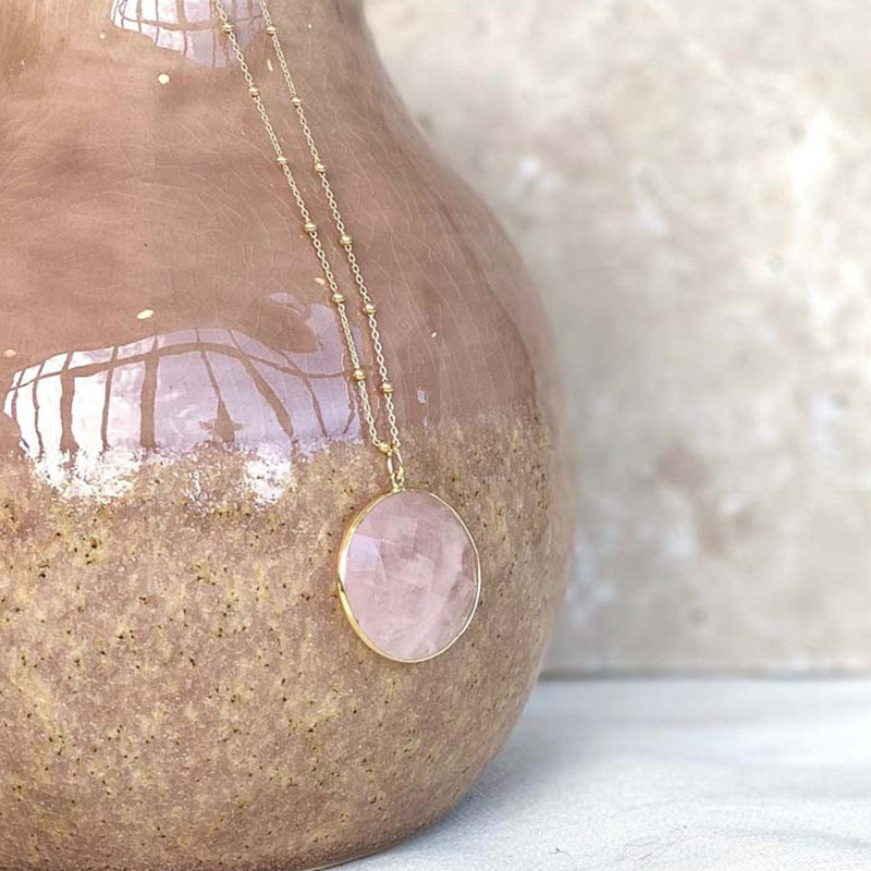 Collier Plaqué Or Quartz Rose