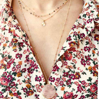 Collier Plaqué Or Quartz Rose