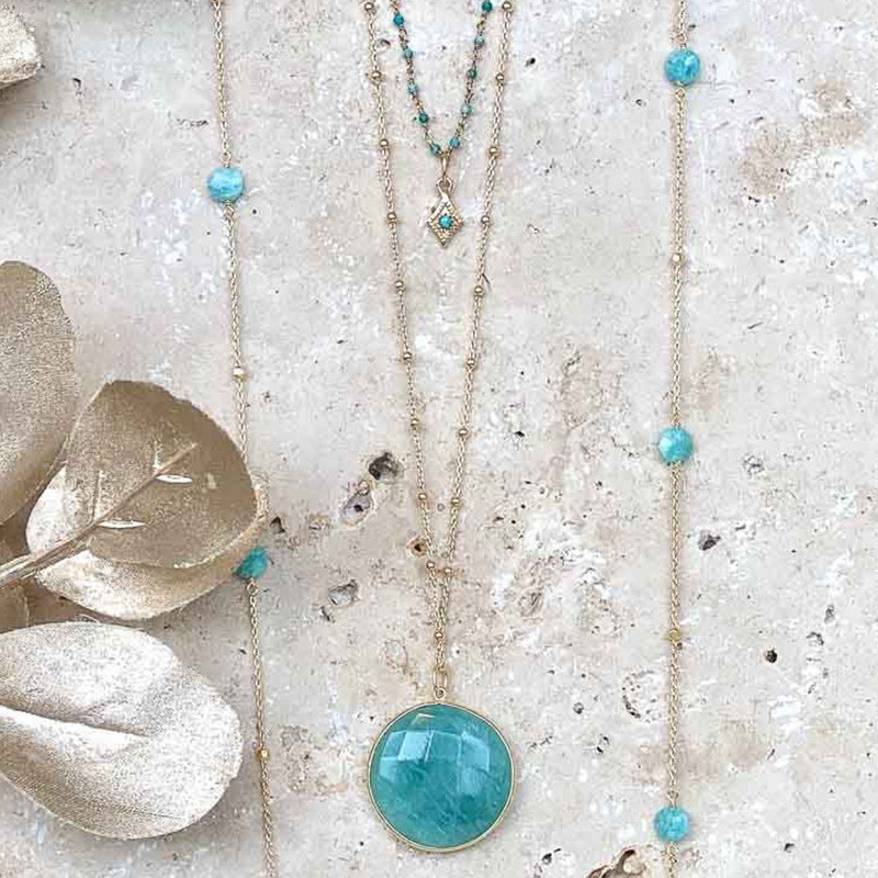 Collier Plaqué Or Amazonite