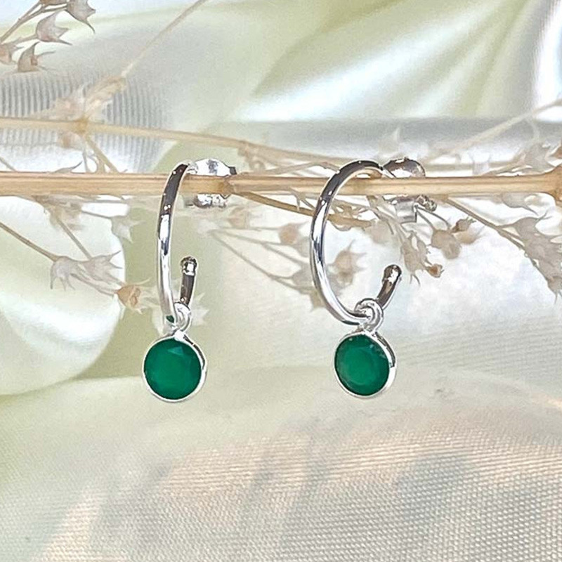 Mini créole Argent Amazonite ou Onyx vert