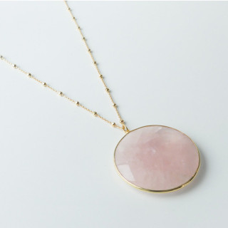 Collier Doré Grande Pierre Quartz Rose
