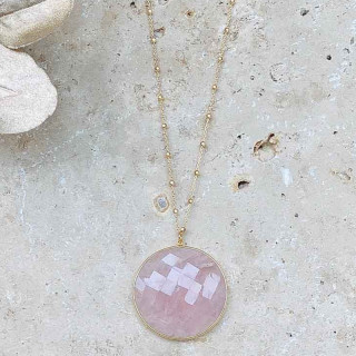 Collier Doré Grande Pierre Quartz Rose