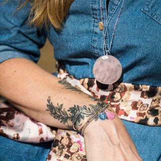 Sautoir Argent Grande Pierre Quartz Rose