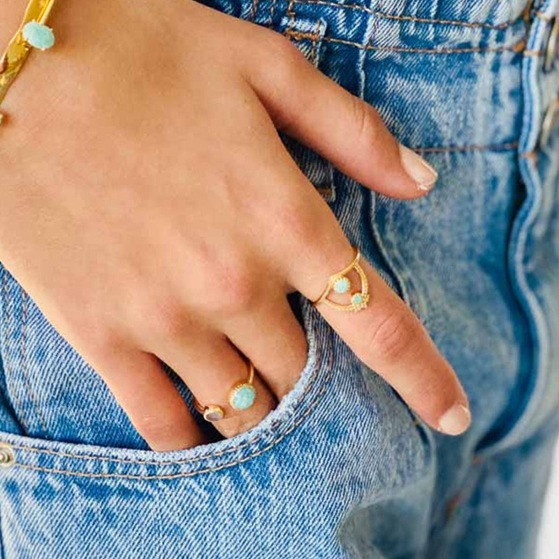 Bague Dorée Indienne Amazonite