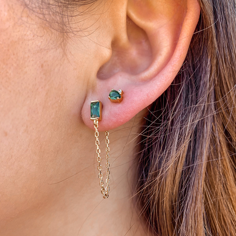 Boucle à l'unité Dorée pendante verte