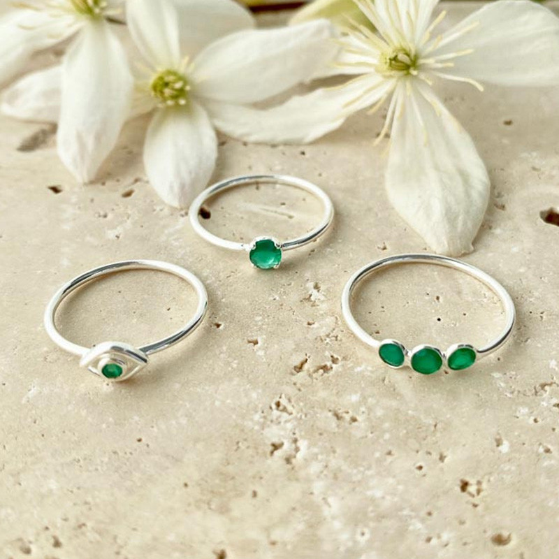 Bague Argent Solitaire Onyx Vert