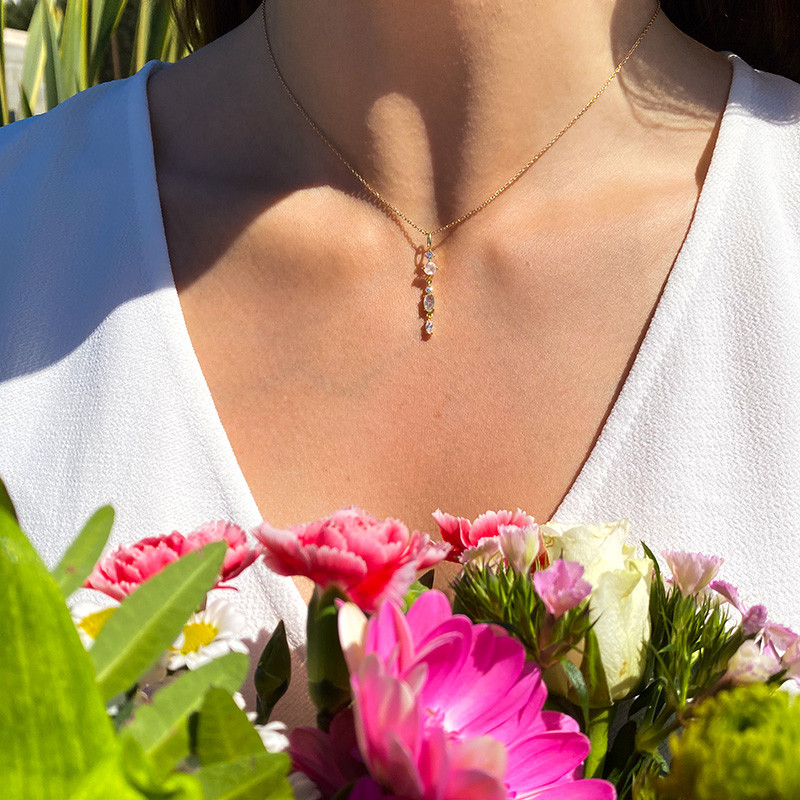 Collier Plaqué Or pendentif pierres fines