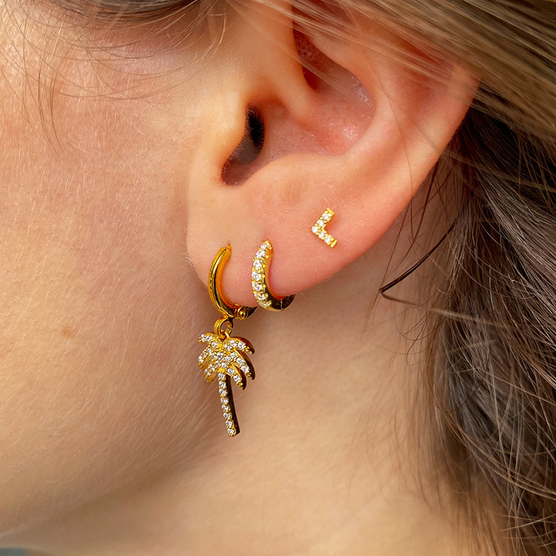 Boucle à l'unité Plaqué Or Palmier strass