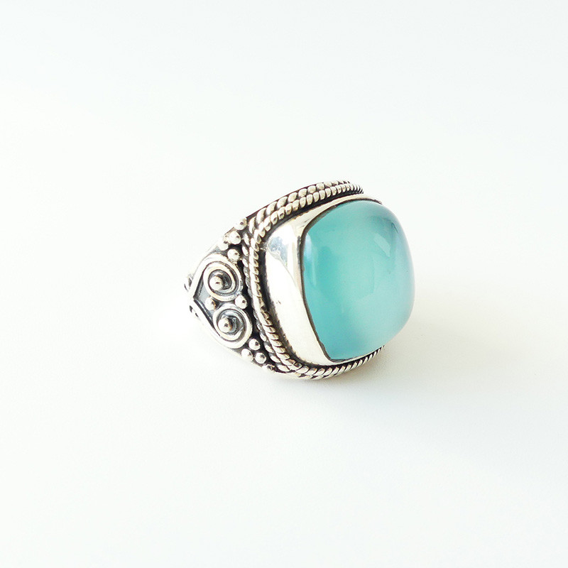 Bague Argent Baroque Aqua Calcédoine