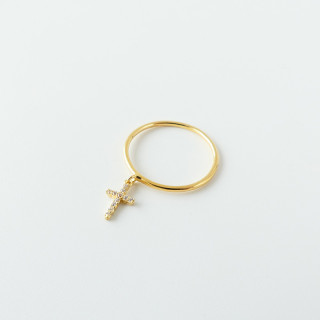 Bague Dorée pampille croix strass