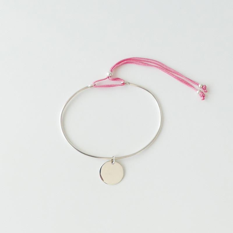 Bracelet Jonc Argent Cordon et médaille