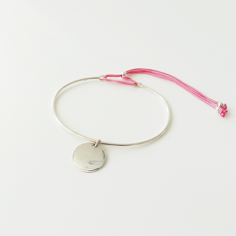 Bracelet Jonc Argent Cordon et médaille