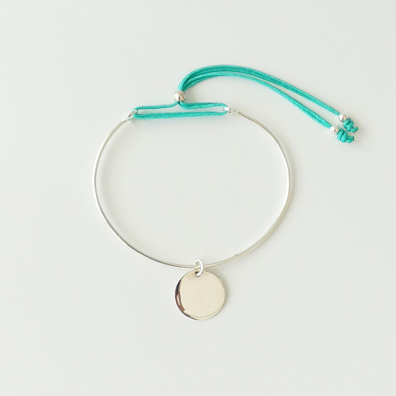 Bracelet Jonc Argent Cordon et médaille