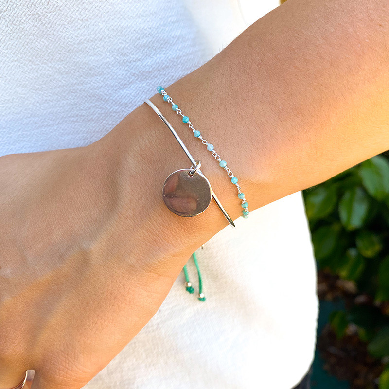 Bracelet Jonc Argent Cordon et médaille