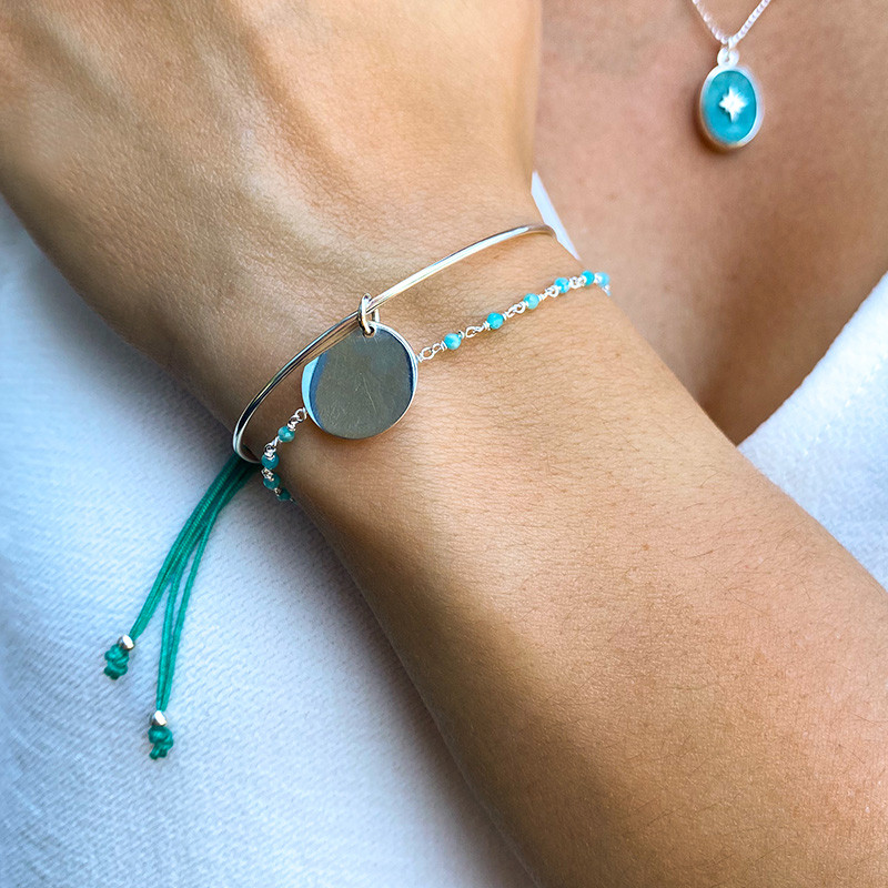 Bracelet Jonc Argent Cordon et médaille