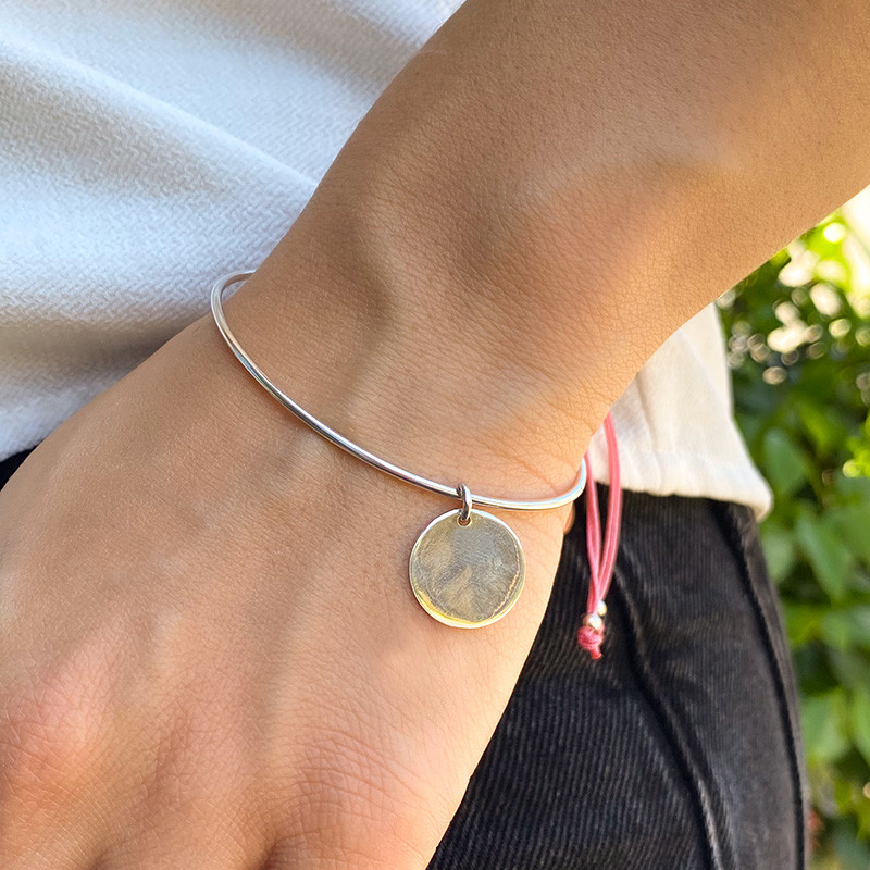 Bracelet Jonc Argent Cordon et médaille