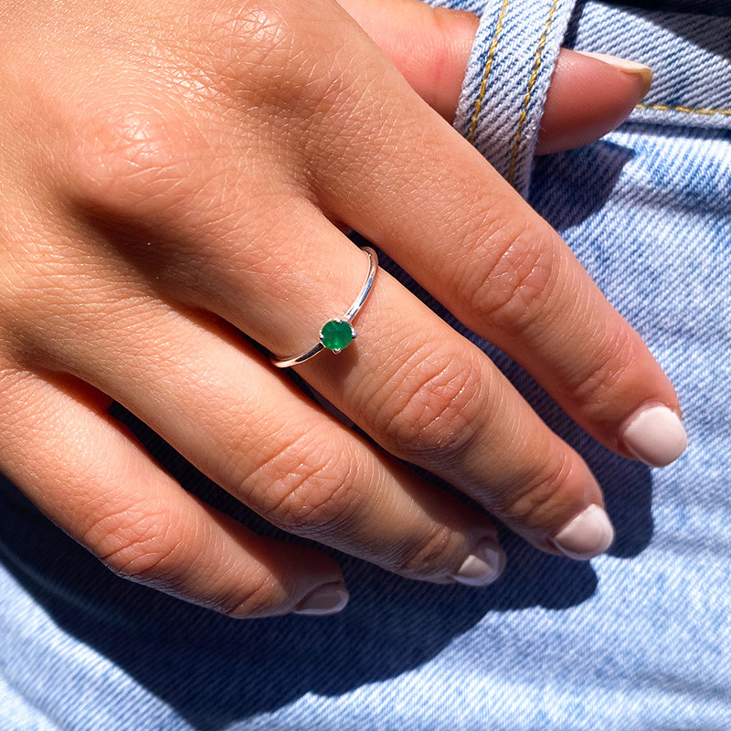 Bague Argent Solitaire Onyx Vert