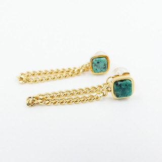 Boucles d’oreilles acier doré Turquoise Africaine chainette