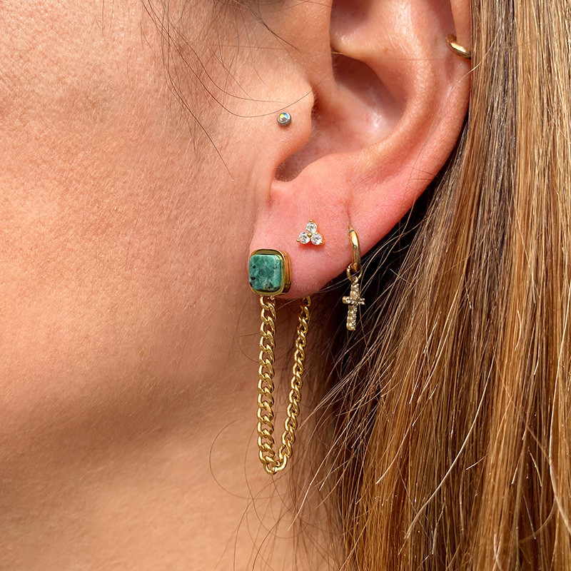 Boucles d’oreilles acier doré Turquoise Africaine chainette