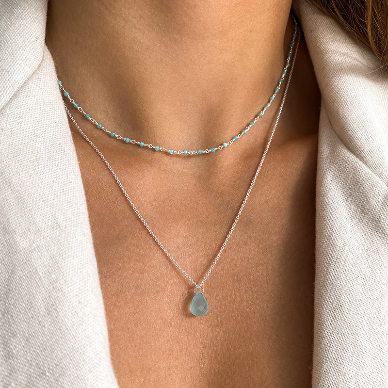 collier aqua calcédoine